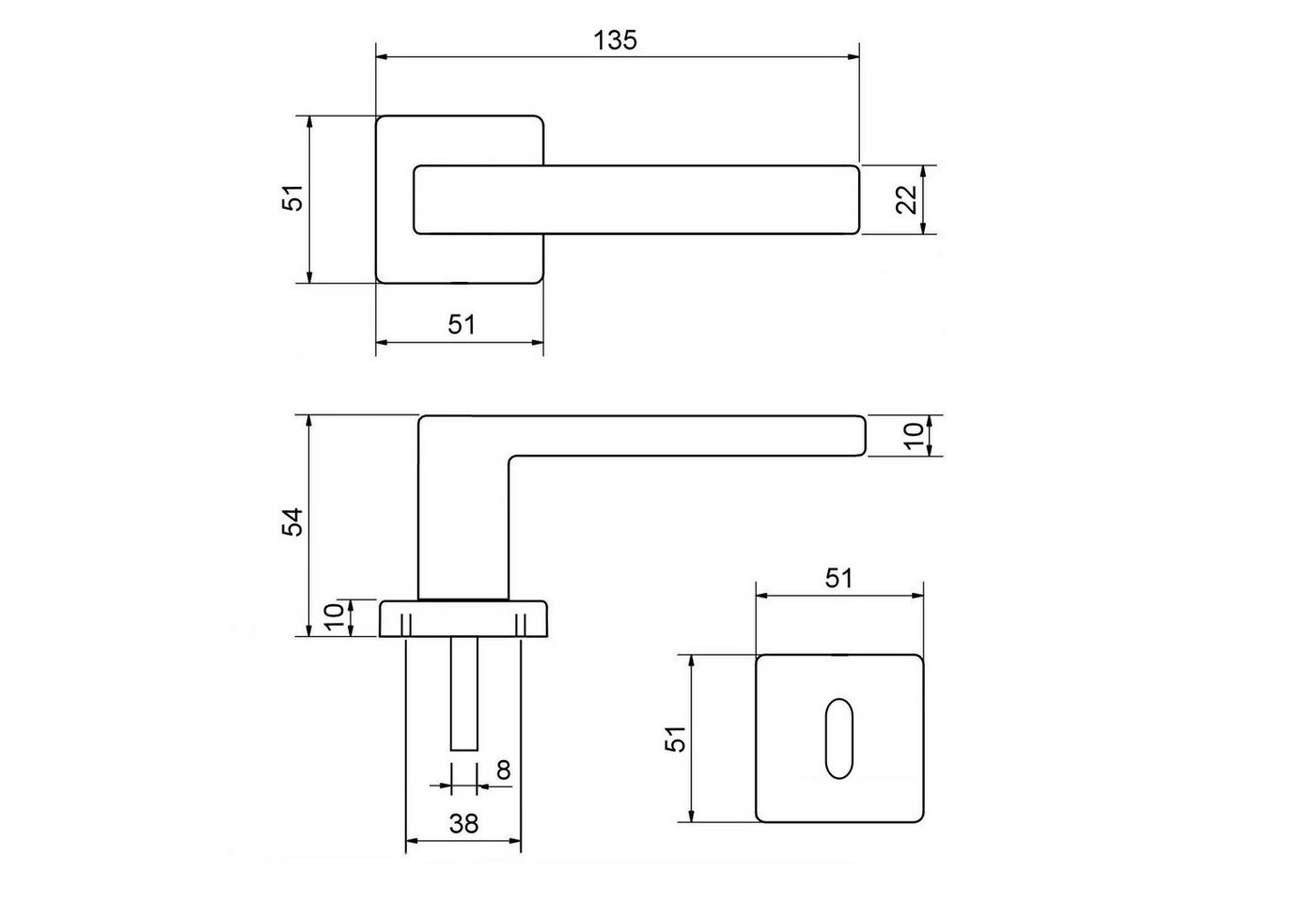 SO-TECH® Drückergarnitur Türdrücker CUBE schwarz 120 x 22 mm Vierkant 8 x 8 mm, Buntbart Türgarnitur für Zimmertür Rosettengarnitur – Bild 5 von 5