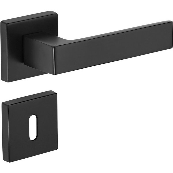 SO-TECH® Drückergarnitur Türdrücker ERLING Aluguss schwarz inkl. Befestigungsmaterial, Spar-Set, 1-tlg., mit Papier-Bohrschablone, mit BB-Rosetten - Buntbart fü