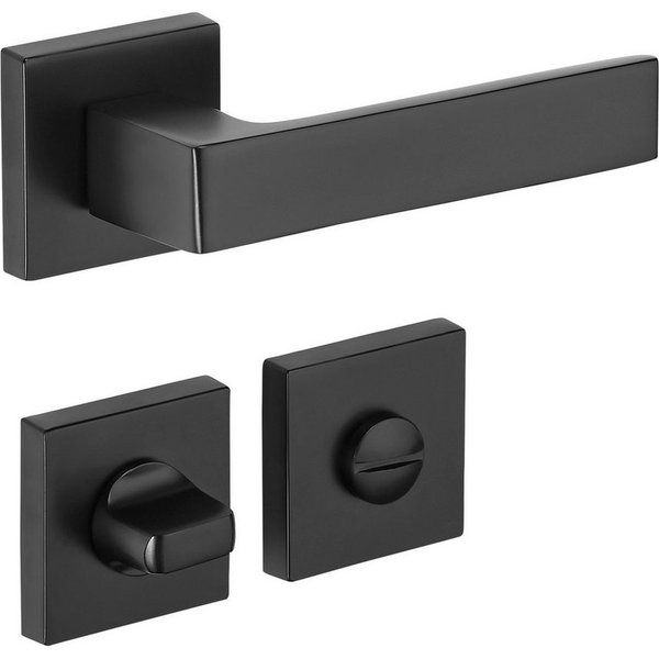 SO-TECH® Drückergarnitur Türdrücker ERLING Aluguss schwarz inkl. Befestigungsmaterial, Spar-Set, 1-tlg., mit Papier-Bohrschablone, mit WC-Rosetten - für Bad / W