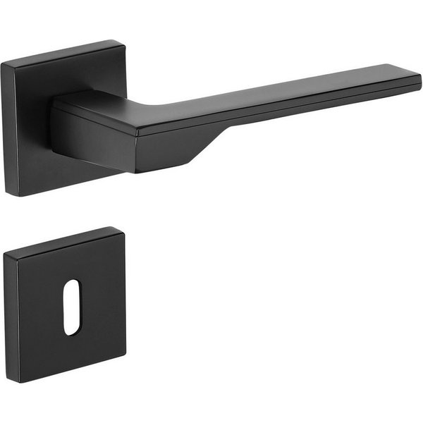 SO-TECH® Drückergarnitur Türdrücker HENRIK Aluguss schwarz inkl. Befestigungsmaterial, Spar-Set, 1-tlg., mit Papier-Bohrschablone, mit BB-Rosetten - Buntbart fü