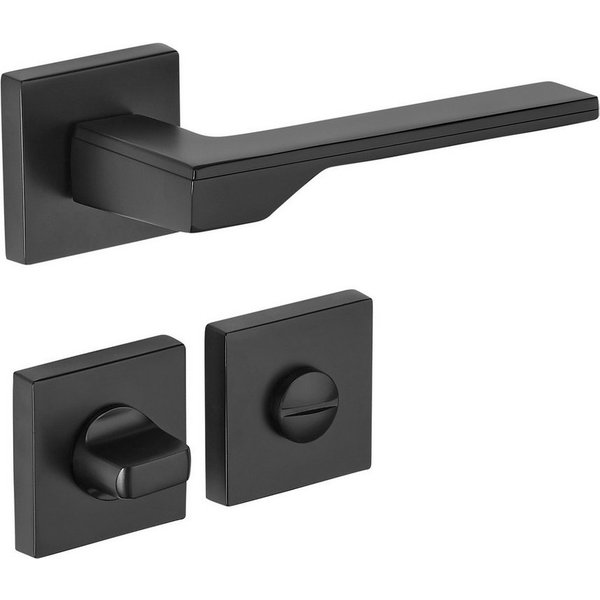 SO-TECH® Drückergarnitur Türdrücker HENRIK Aluguss schwarz inkl. Befestigungsmaterial, Spar-Set, 1-tlg., mit Papier-Bohrschablone, mit WC-Rosetten - für Bad / W