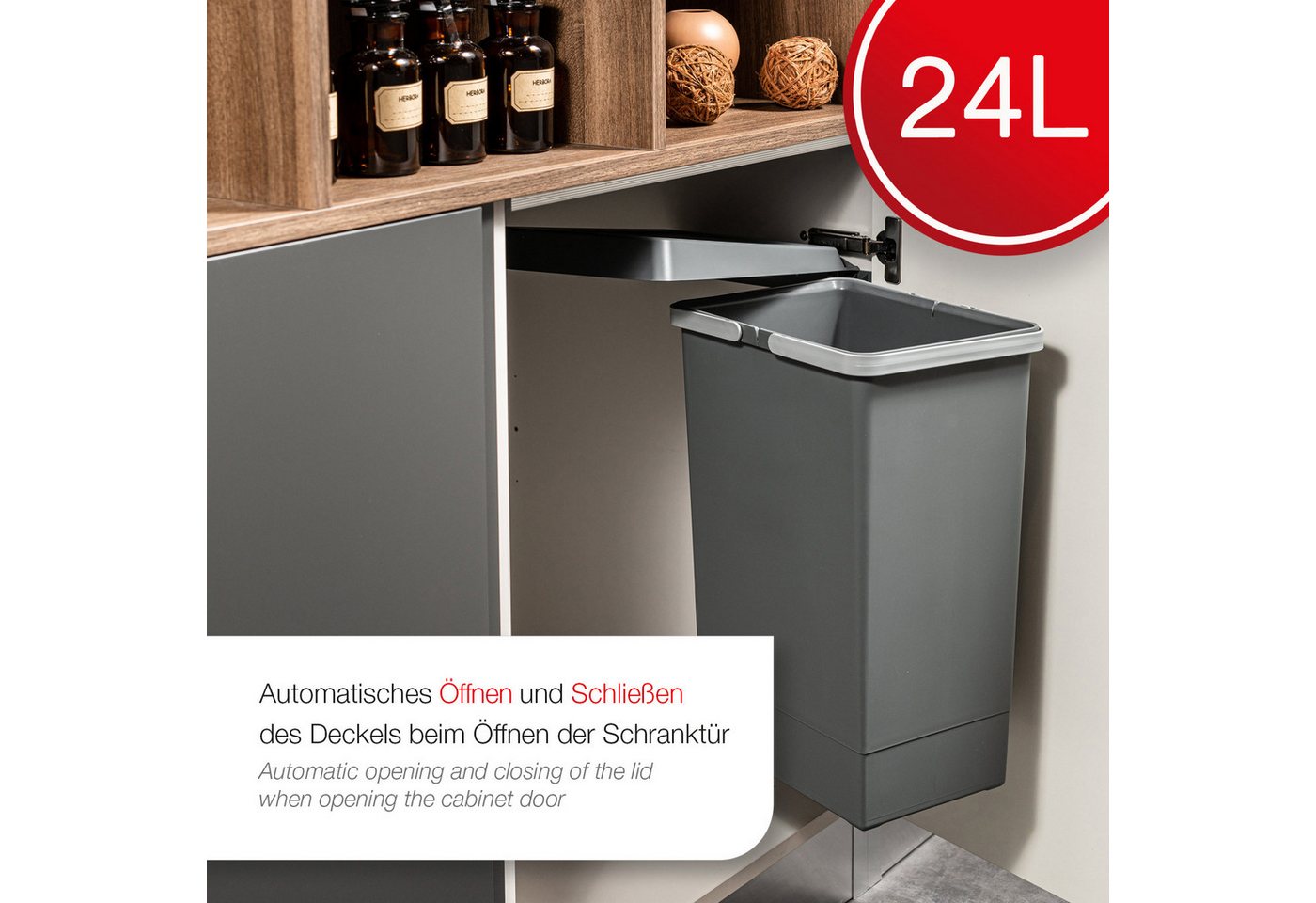 SO-TECH® Einbaumülleimer Abfallsammler Elletipi Swing 2.0 ausschwenkbar dunkelgrau, Artikelnummer ASG44 - Fassungsvermögen 24 Liter – Bild 2 von 5