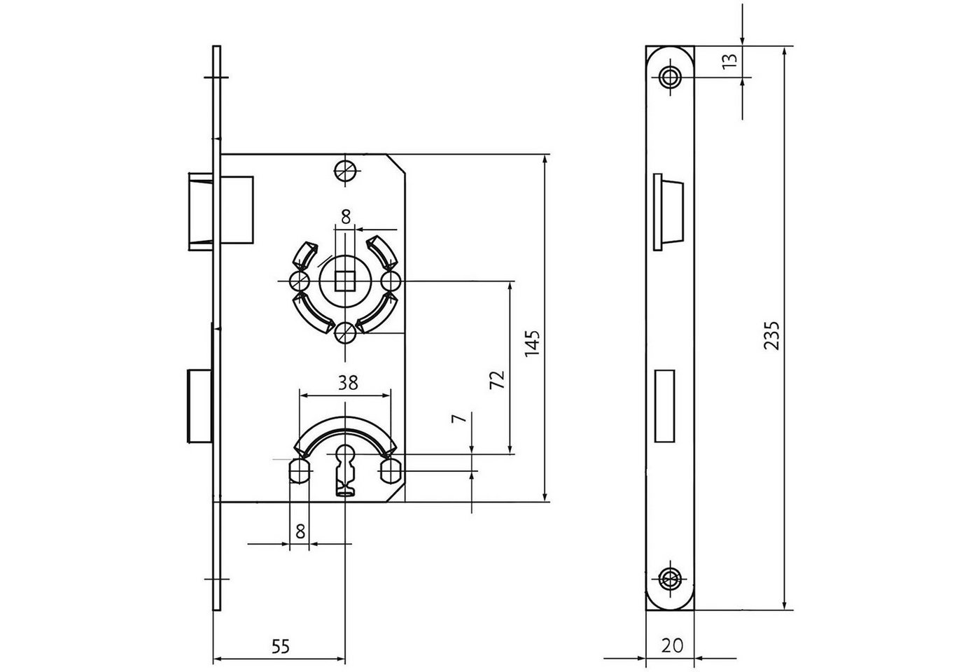 SO-TECH® Einsteckschloss Türschloss wahlweise Buntbart, WC oder Profilzylinder, Links, Buntbart BB, Dornmaß 55, 2150087 – Bild 2 von 4