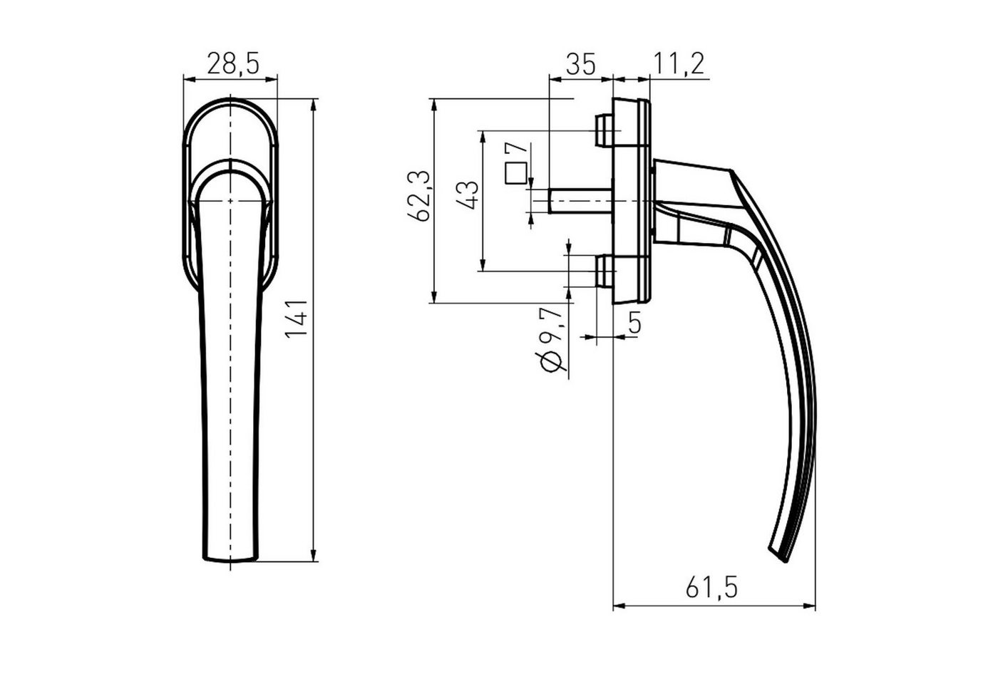 SO-TECH® Fenstergriff mit 45° Raster weiß Aluminium Terrassentürgriff Rasterolive, (1-tlg), 1 Stück inkl. Schrauben – Bild 2 von 3