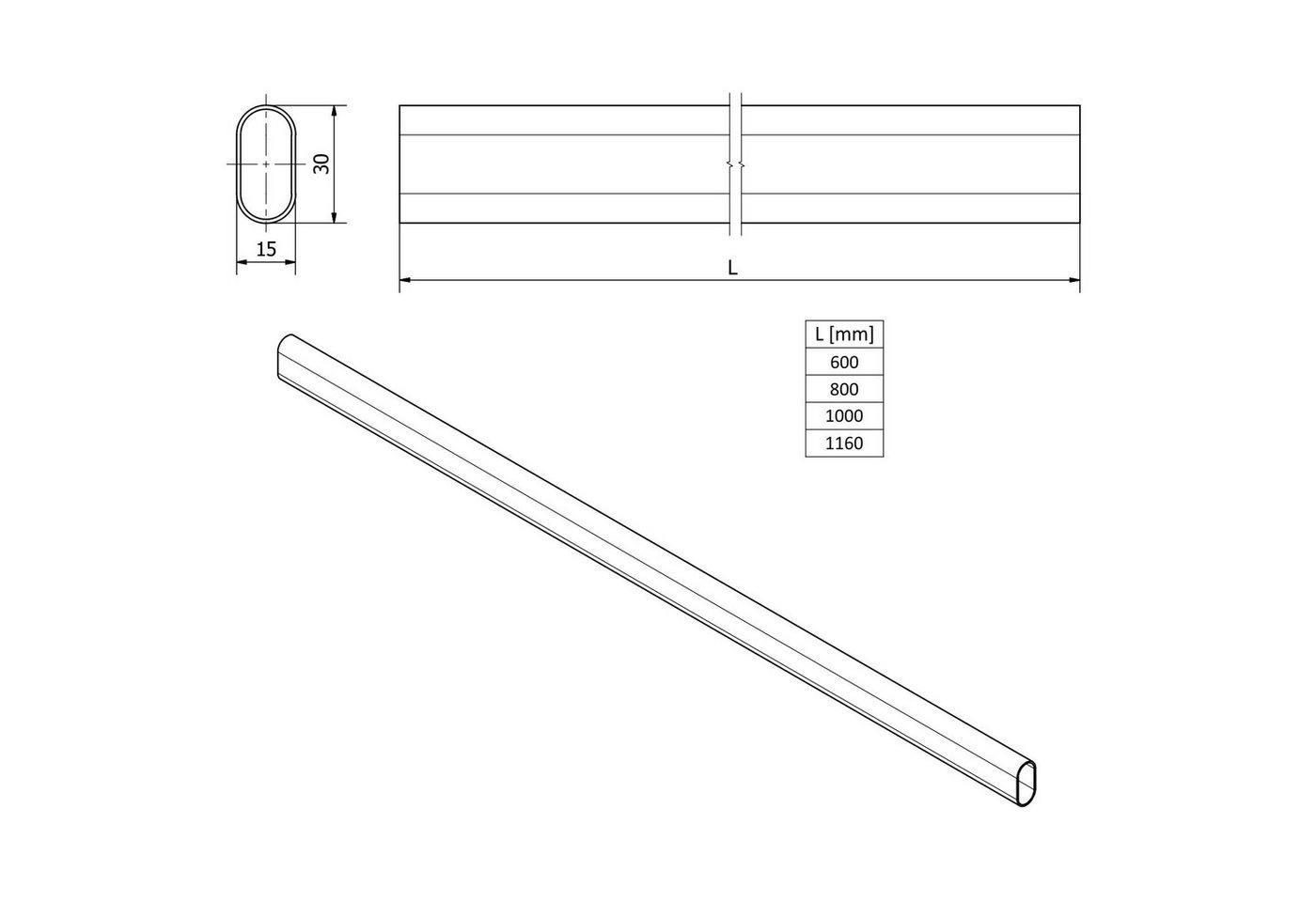 SO-TECH® Garderobenstange ovale Form, 30 x 15 mm, Stahl, schwarz beschichtet, (1 St), Kleiderstange Länge 800 mm – Bild 5 von 5