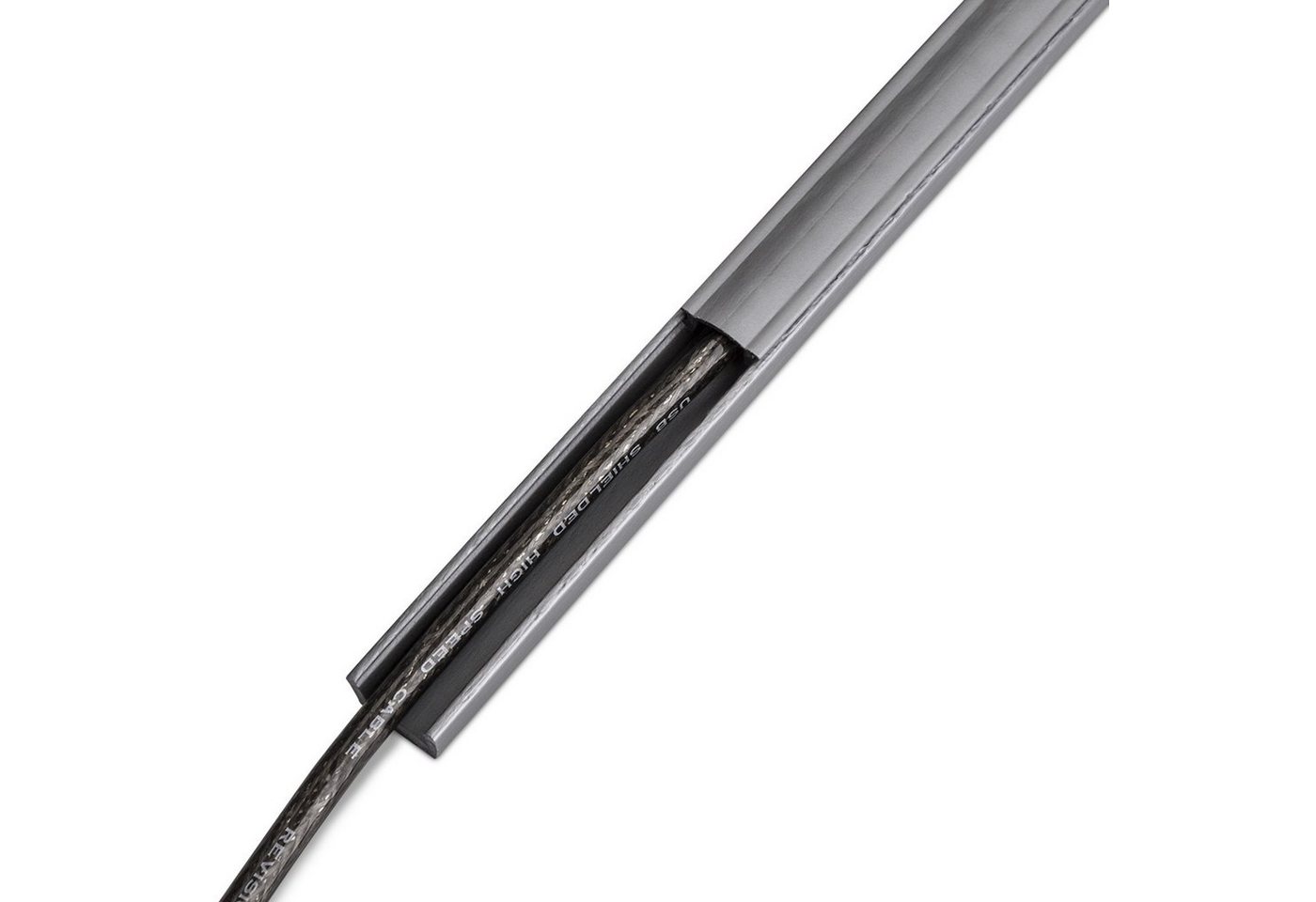 SO-TECH® Kabelkanal dezente Mini Kabelleiste, selbstklebend, 400 x 14 x 10 mm, Kabeldurchführung, silbergrau – Bild 3 von 5