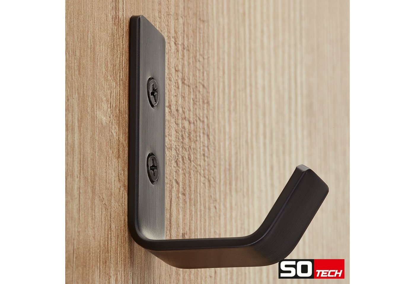SO-TECH® Kleiderhaken Wandhaken, aus Edelstahl, 60 x 20 x 45 mm, (1-St), kleiner Jackenhaken mit abgerundeten Kanten schwarz – Bild 2 von 5