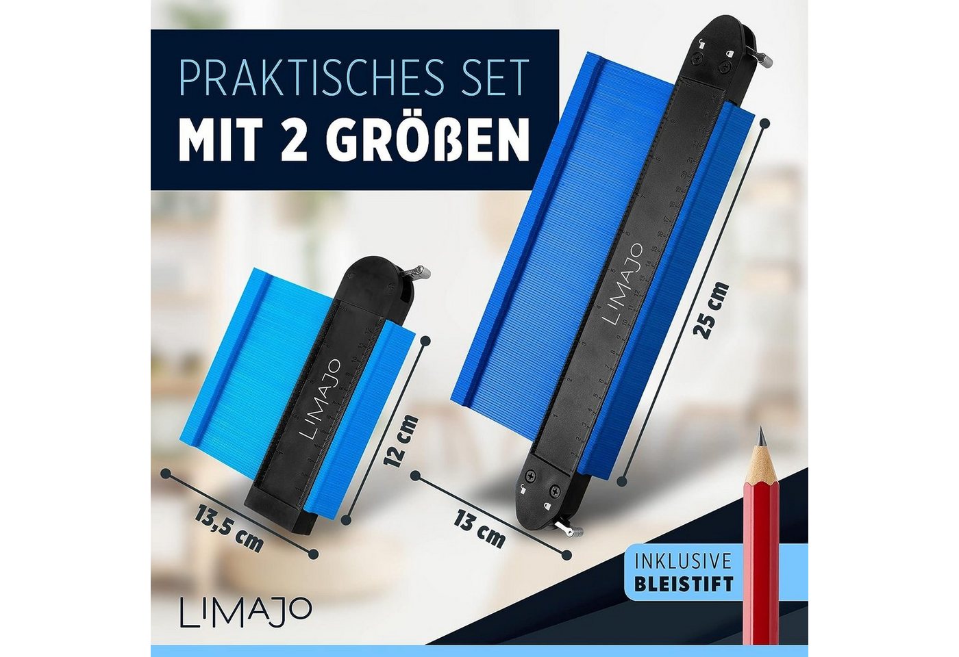 SO-TECH® Konturenlehre 25 cm und 12 cm, Messbereich max. 13cm, Lamellenbreite 1,5mm, Set, 2-St., Formen präzise Übernehmen für Verlegearbeiten – Bild 2 von 5