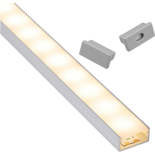 SO-TECH® LED-Stripe-Profil LED Profil-PH1 für breite LED Stripes bis 16 mm, 1m (18x8,5mm) Silbermatt EV1, opale Abdeckung & Endkappenset