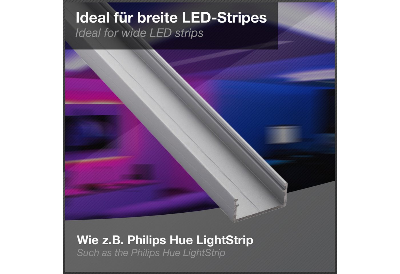 SO-TECH® LED-Stripe-Profil LED Profil-PH1 für breite LED Stripes bis 16 mm, 1m (18x8,5mm) Silbermatt EV1, opale Abdeckung & Endkappenset – Bild 5 von 5