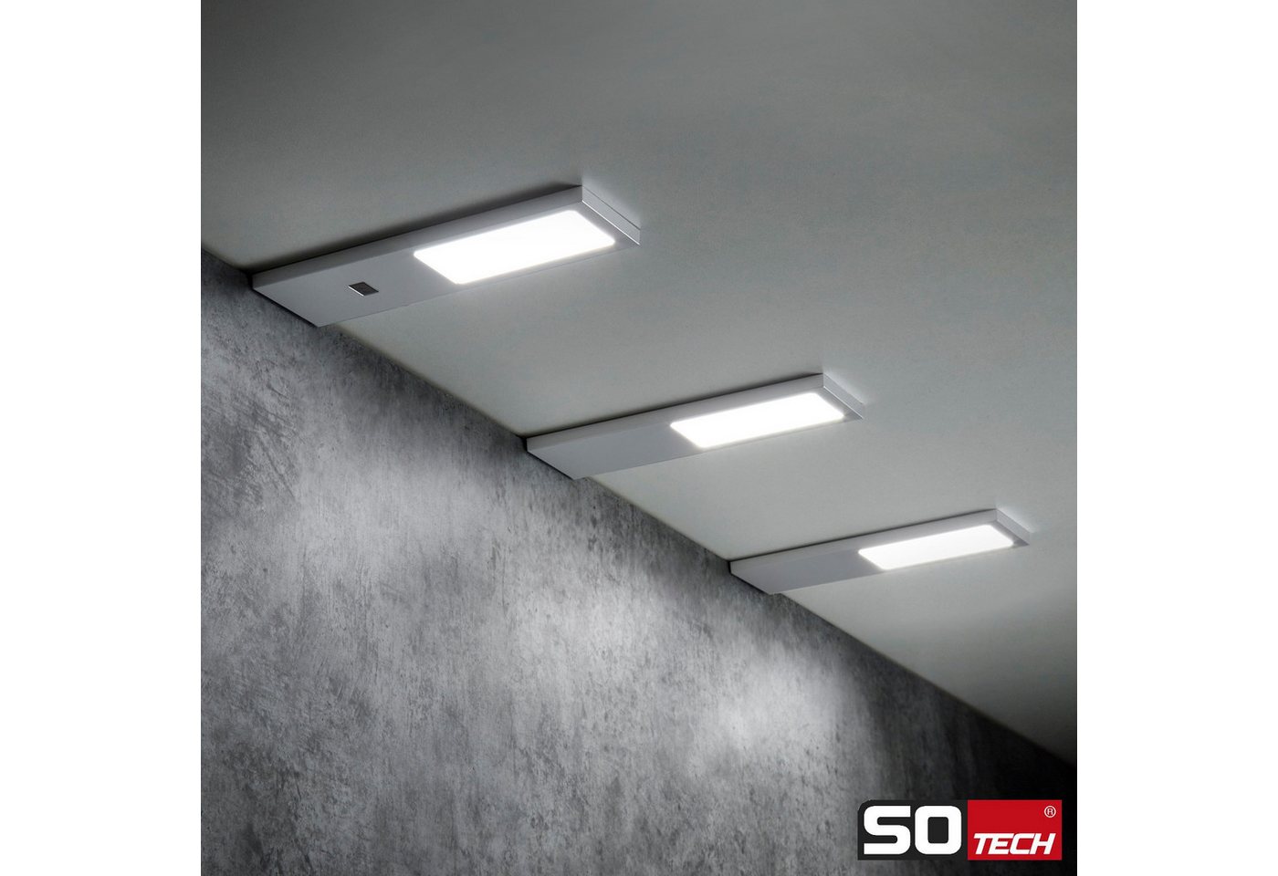 SO-TECH® LED Unterbauleuchte LED Möbelleuchte GIULIA II, stufenlos dimmbar, LED fest integriert, Neutralweiß, 3er Set neutralweiß mit/ohne Sensor inkl. 33W Traf – Bild 2 von 5