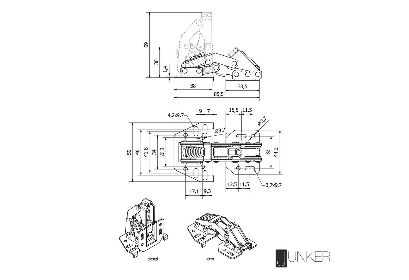 SO-TECH® Möbelbeschlag Aufschraubscharnier 90° mit Montageanschlag (4 St), SoftClose, Möbelscharnier (Stahl, vernickelt, verstellbar) – Bild 4 von 5