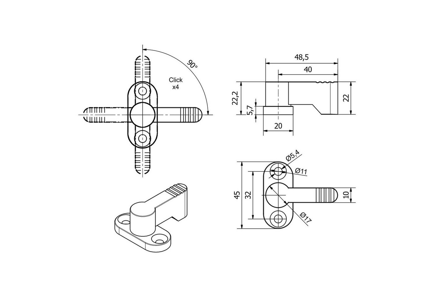 SO-TECH® Möbelbeschlag Drehriegel 4 x 90 Grad Rastbar schwarz zum Anschrauben (1 St), Riegelverschluss – Bild 3 von 4
