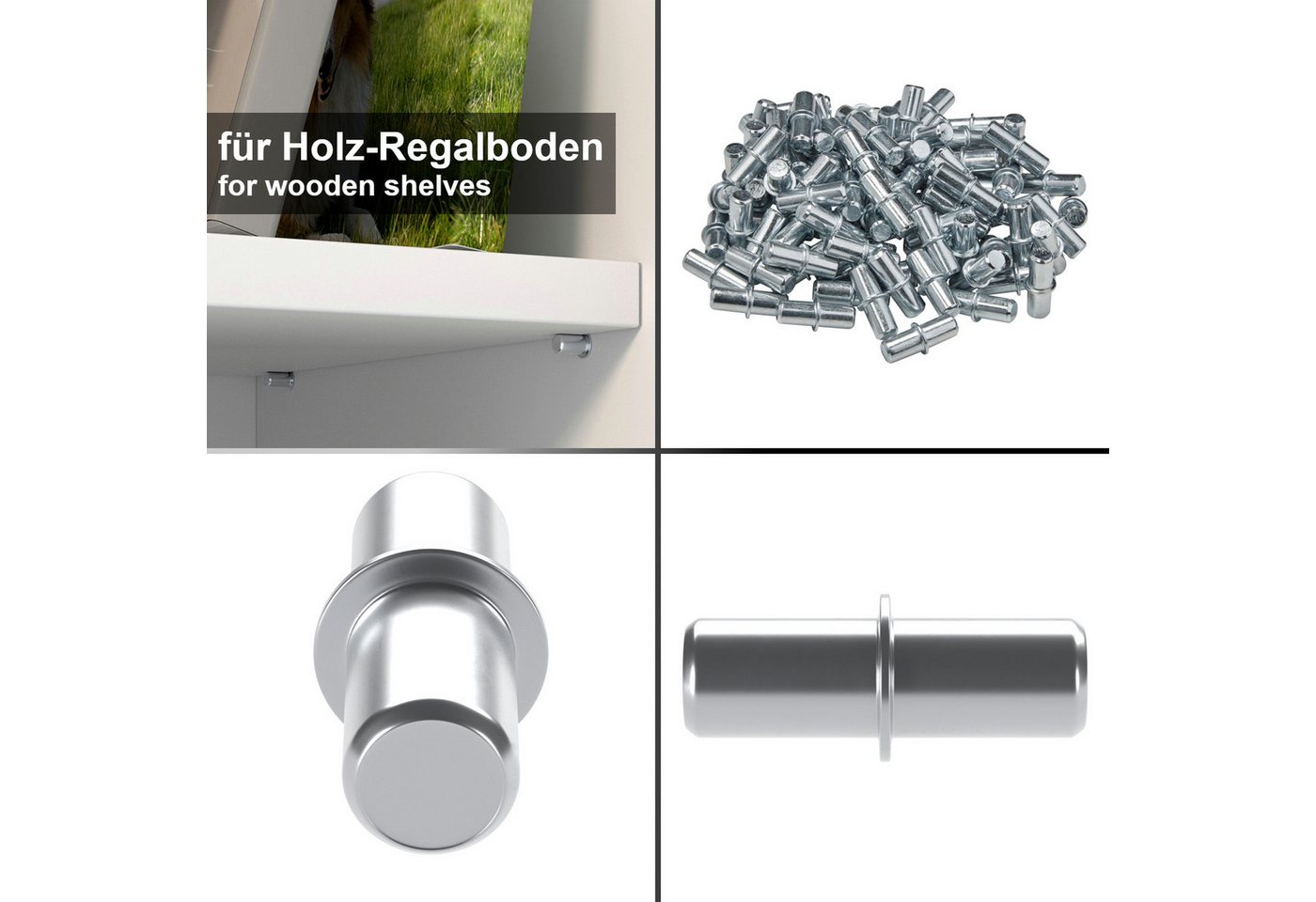 SO-TECH® Möbelbeschlag Fach-Bodenträger Regalstifte verschiedene Ausführungen (100 St), Fachbodenträger D5 für Holzböden, glanzverzinkt – Bild 4 von 5