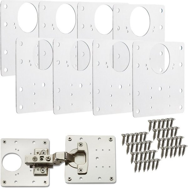 SO-TECH® Möbelbeschlag Topfband Reparaturplatten Edelstahl 90 x 90 x 0,53 mm (8 St), Reparaturset für Topfbänder mit Ø35 mm, Schrankscharnier Top