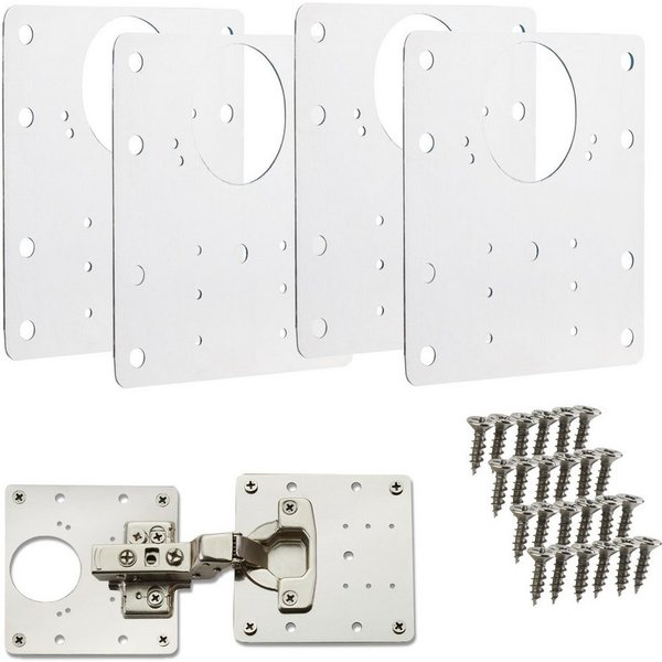 SO-TECH® Möbelbeschlag Topfband Reparaturplatten Edelstahl 90 x 90 x 0,53 mm (4 St), Reparaturset für Topfbänder mit Ø35 mm, Schrankscharnier Top