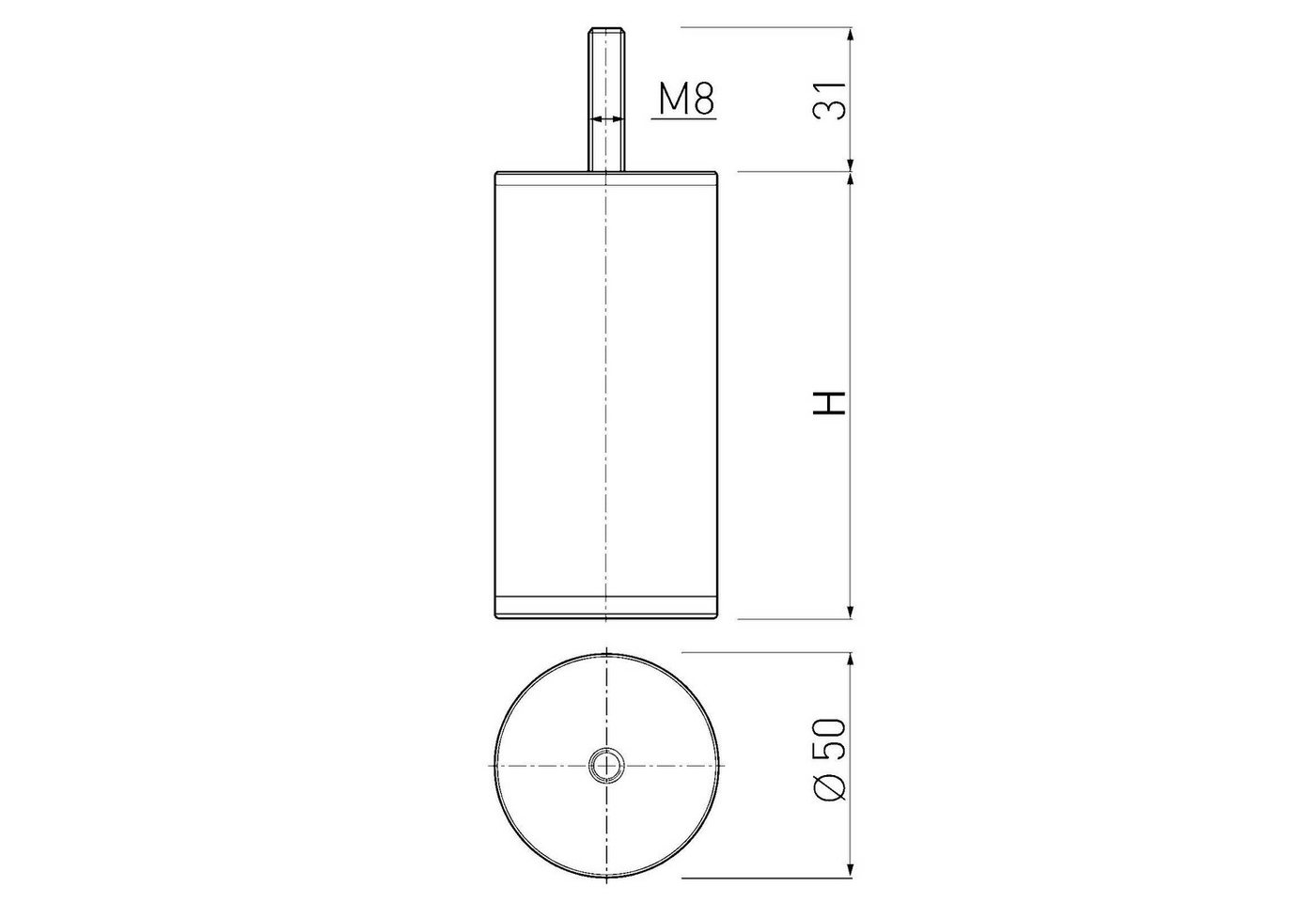 SO-TECH® Möbelfuß 4er Set UNIFORM Ø 50 / H 150 mm Chrom poliert, Schrankfüße Sofafüße Bettfüße – Bild 2 von 3