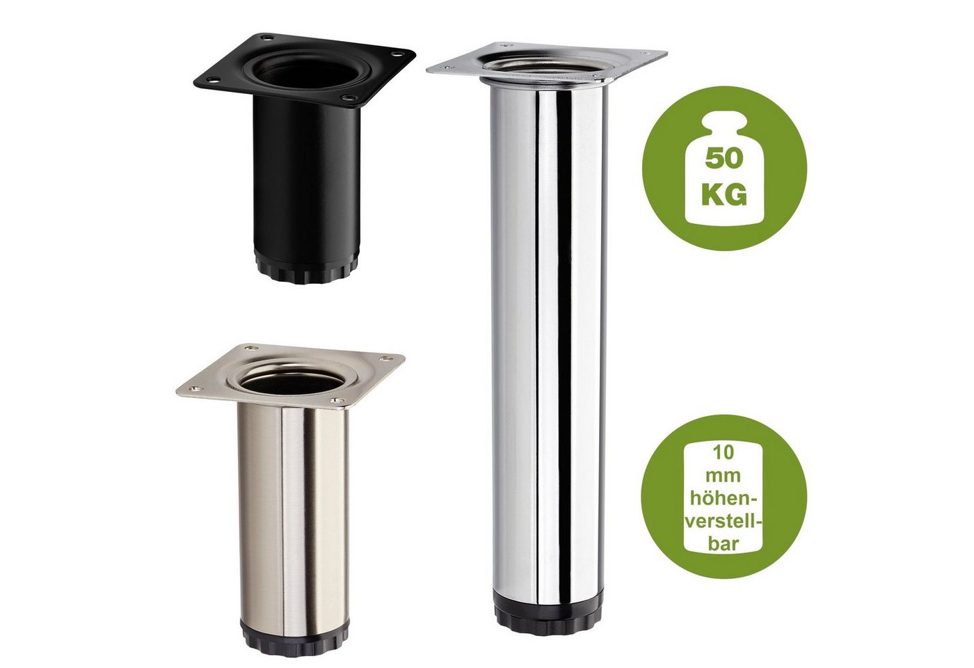 SO-TECH® Möbelfuß BRAVO aus Stahl, höhenverstellbar, belastbar bis 50 kg, schwarz matt, Höhe 50 mm, Durchmesser 40 mm – Bild 3 von 5