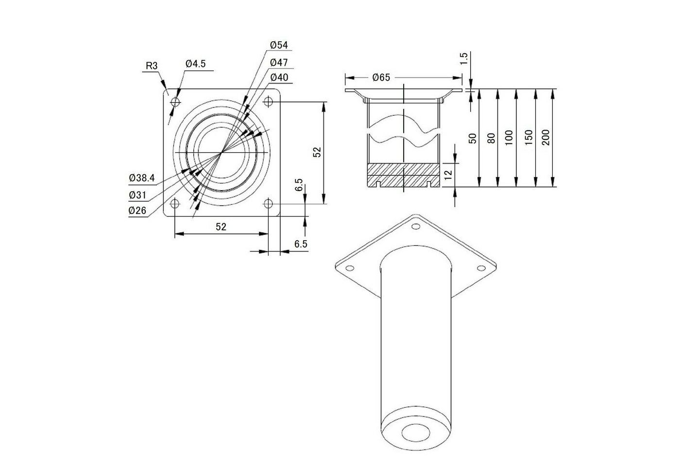 SO-TECH® Möbelfuß BRAVO aus Stahl, höhenverstellbar, belastbar bis 50 kg, schwarz matt, Höhe 50 mm, Durchmesser 40 mm – Bild 5 von 5
