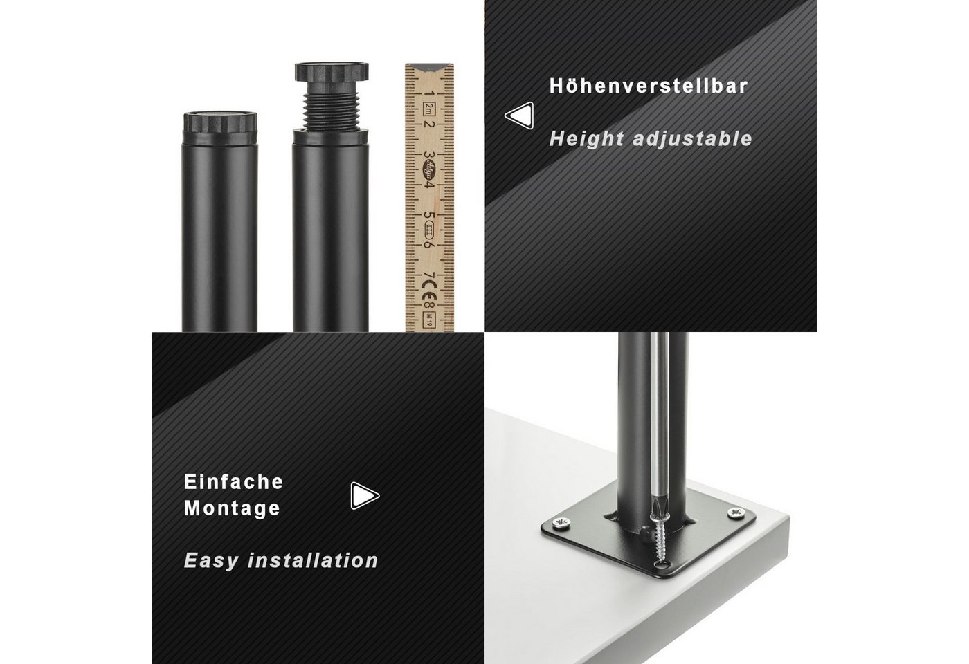 SO-TECH® Möbelfuß LIMA Ø 25 mm höhenverstellbar 10 mm Vitrinenfuß Sockelfuß, (Spar-Set, 4-St), Höhe 80 mm, schwarz matt – Bild 3 von 5