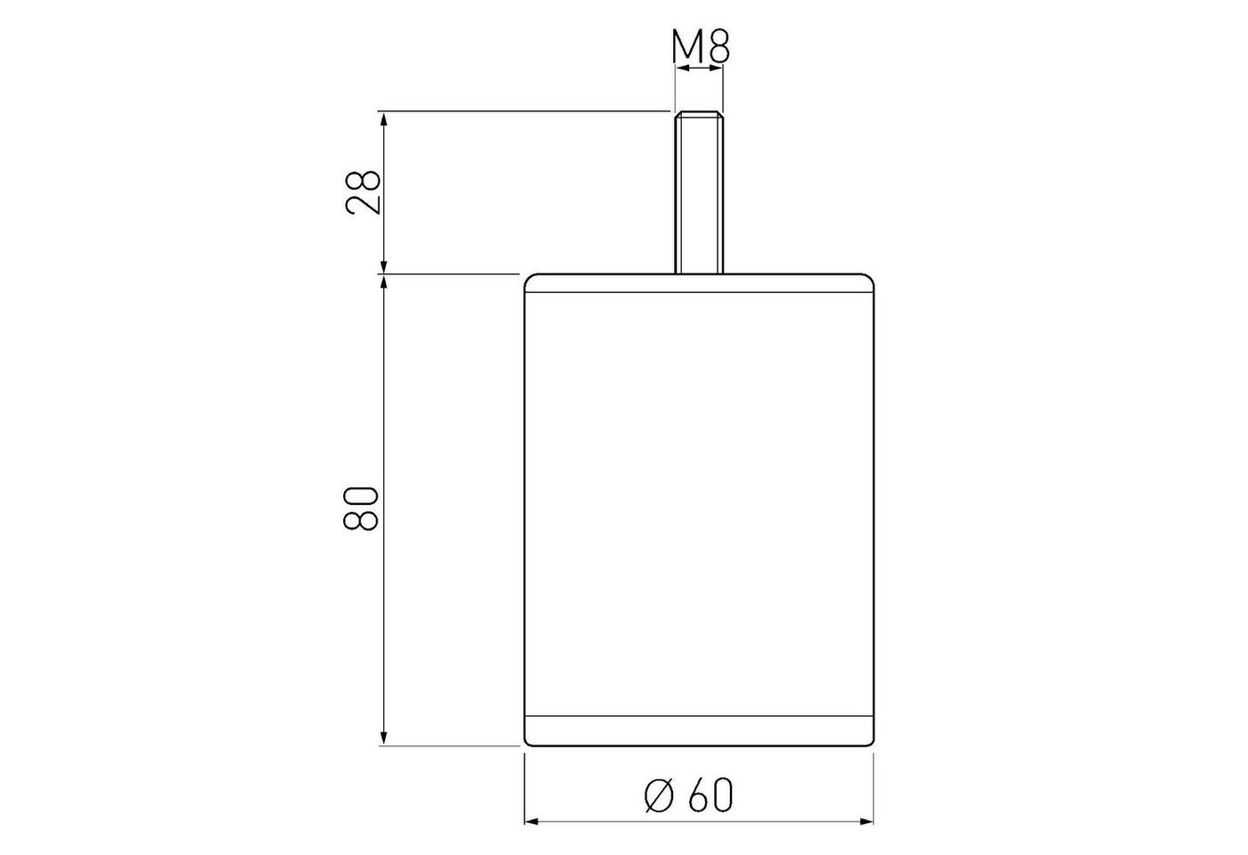 SO-TECH® Möbelfuß UNIFORM mit M8-Gewinde, Höhen: 80-150 mm, Chrom poliert, Höhe 80 mm, Durchmesser 60 mm – Bild 2 von 3