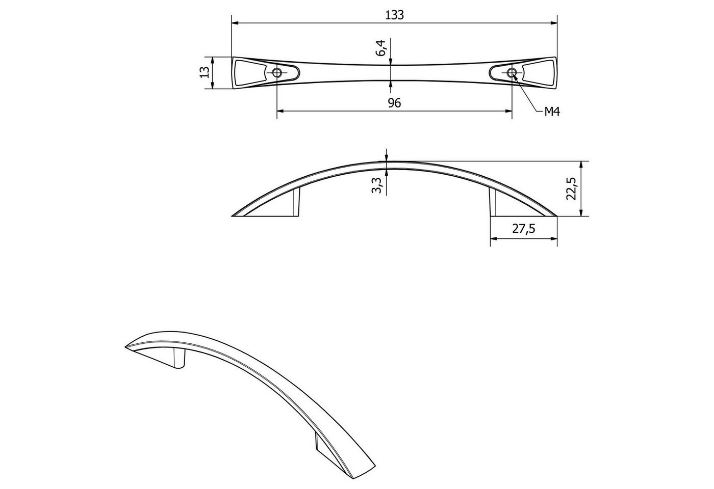 SO-TECH® Möbelgriff Bogengriff JAN Bohrlochabstände 96 - 128 mm, BA 96 mm Edelstahloptik - inkl. Schrauben – Bild 5 von 5