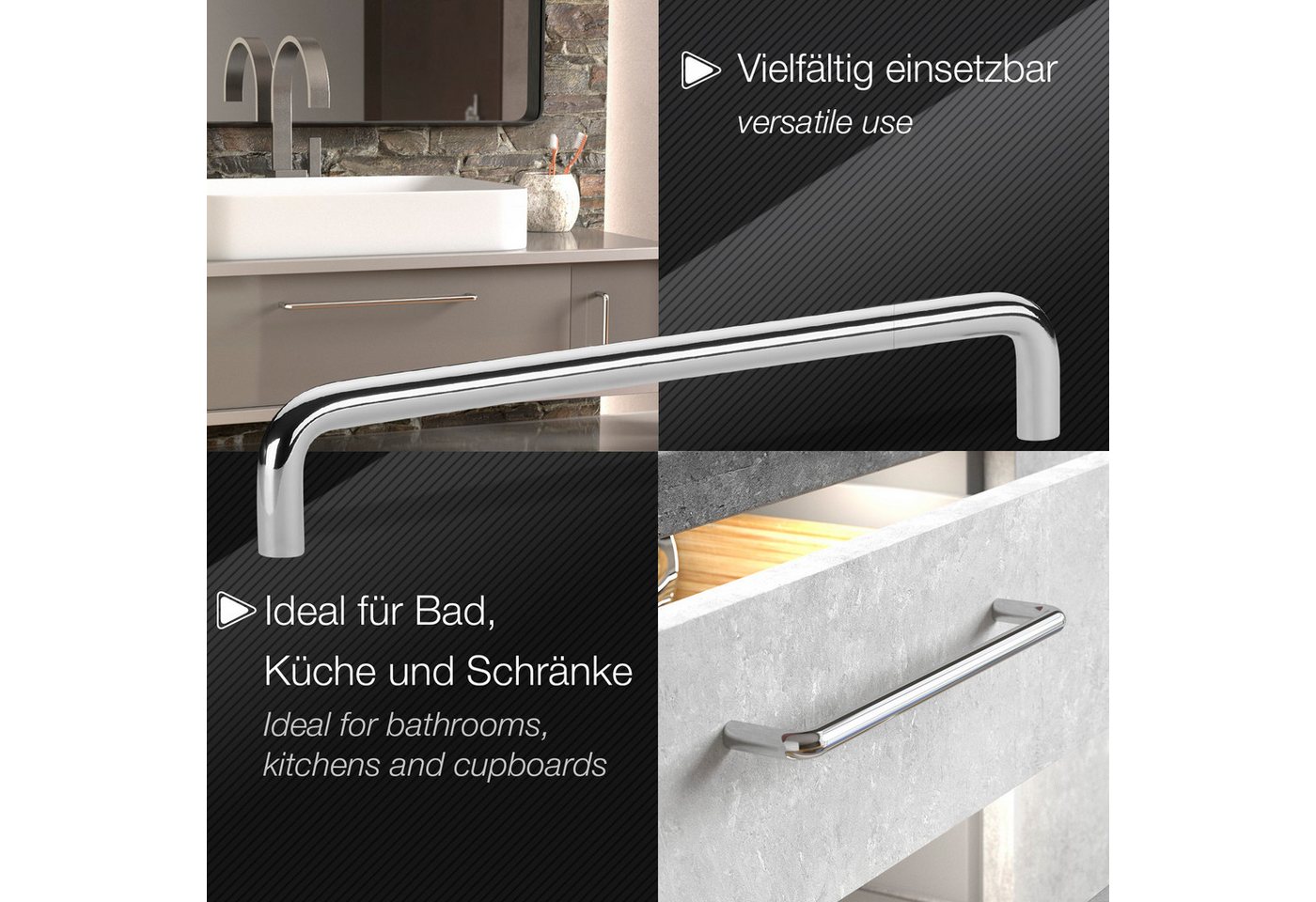 SO-TECH® Möbelgriff Bügelgriff BG03, Durchmesser 10 mm, Lochabstände 64-320 mm, Chrom poliert, Lochabstand 64 mm - inkl. Schrauben – Bild 5 von 5