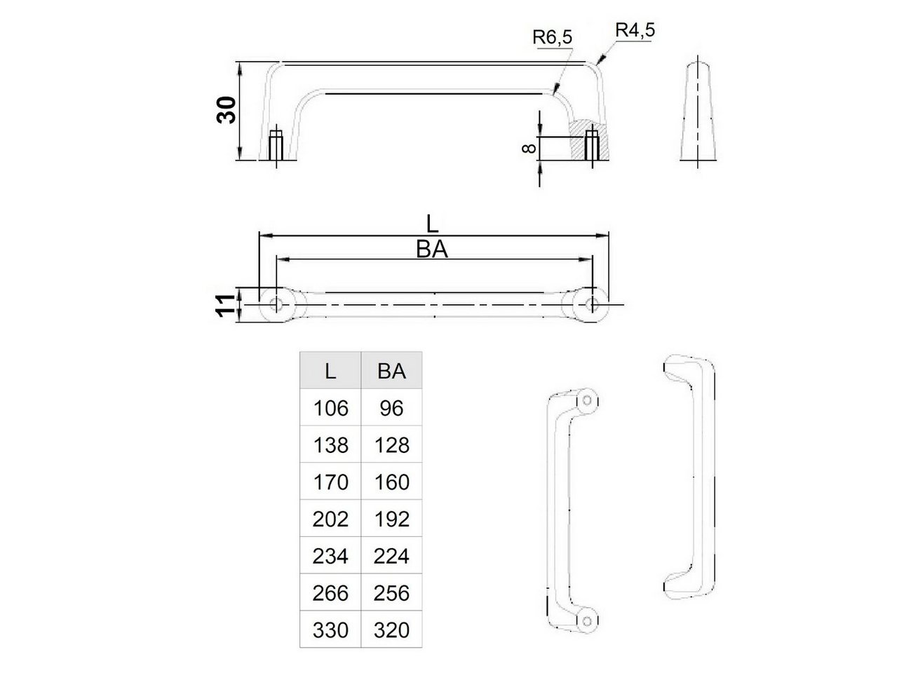 SO-TECH® Möbelgriff Bügelgriff BLACKLINE III, schwarz matt, Aluminium (1-St), Bohrlochabstand (BA) 96 mm, inkl. M4 Befestigungsschrauben – Bild 4 von 5