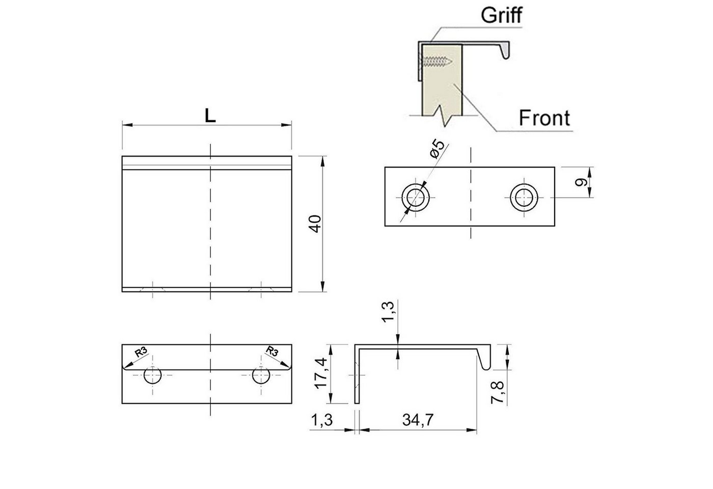 SO-TECH® Möbelgriff Griffleiste BLANKETT Jane, weiß Länge 150 mm, inkl. Schrauben – Bild 5 von 5