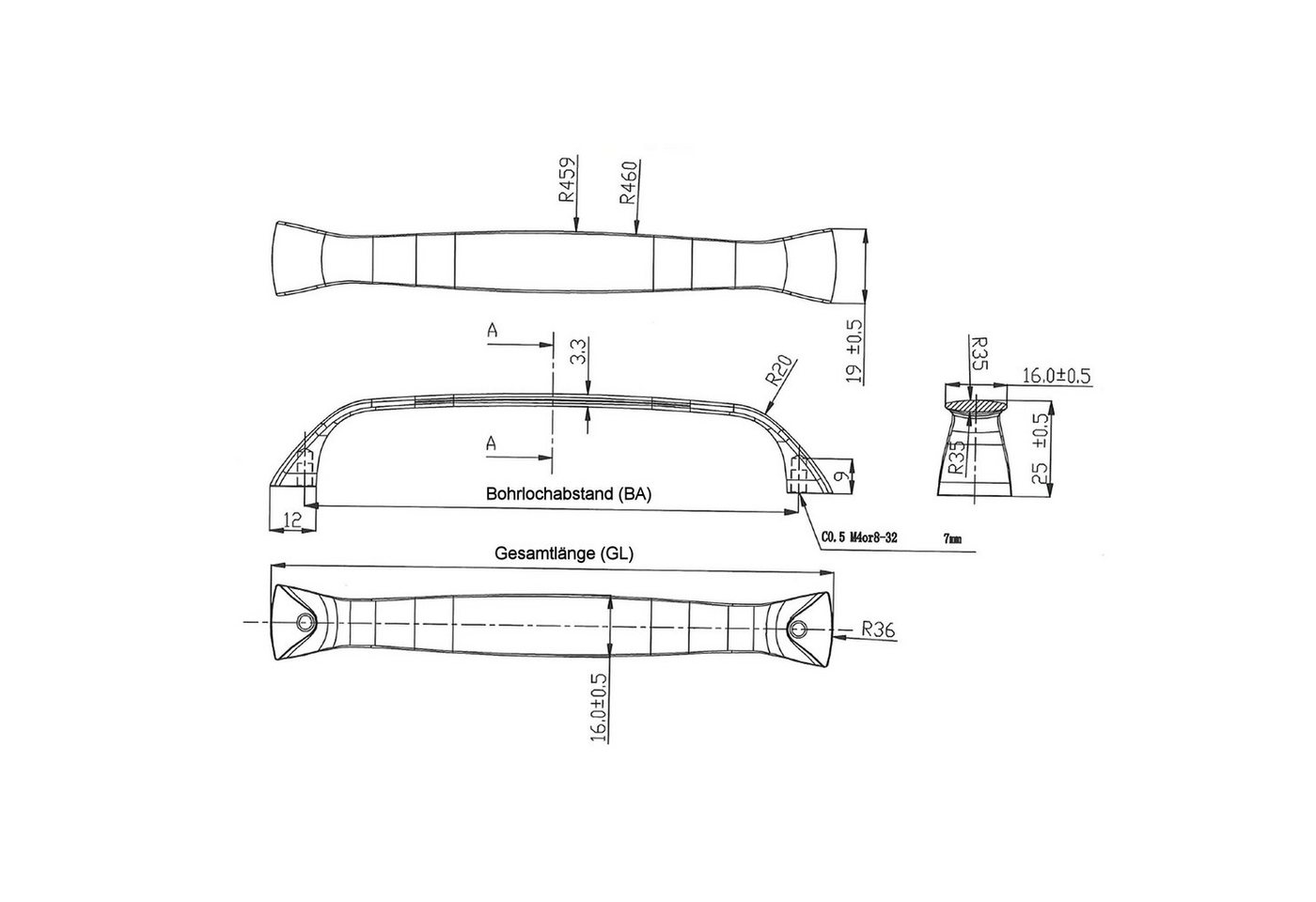 SO-TECH® Möbelgriff JOEN, moderner Bügelgriff aus Zinkdruckguss (1-St), Chrom poliert Bohrlochabstand (BA) 128 mm – Bild 5 von 5