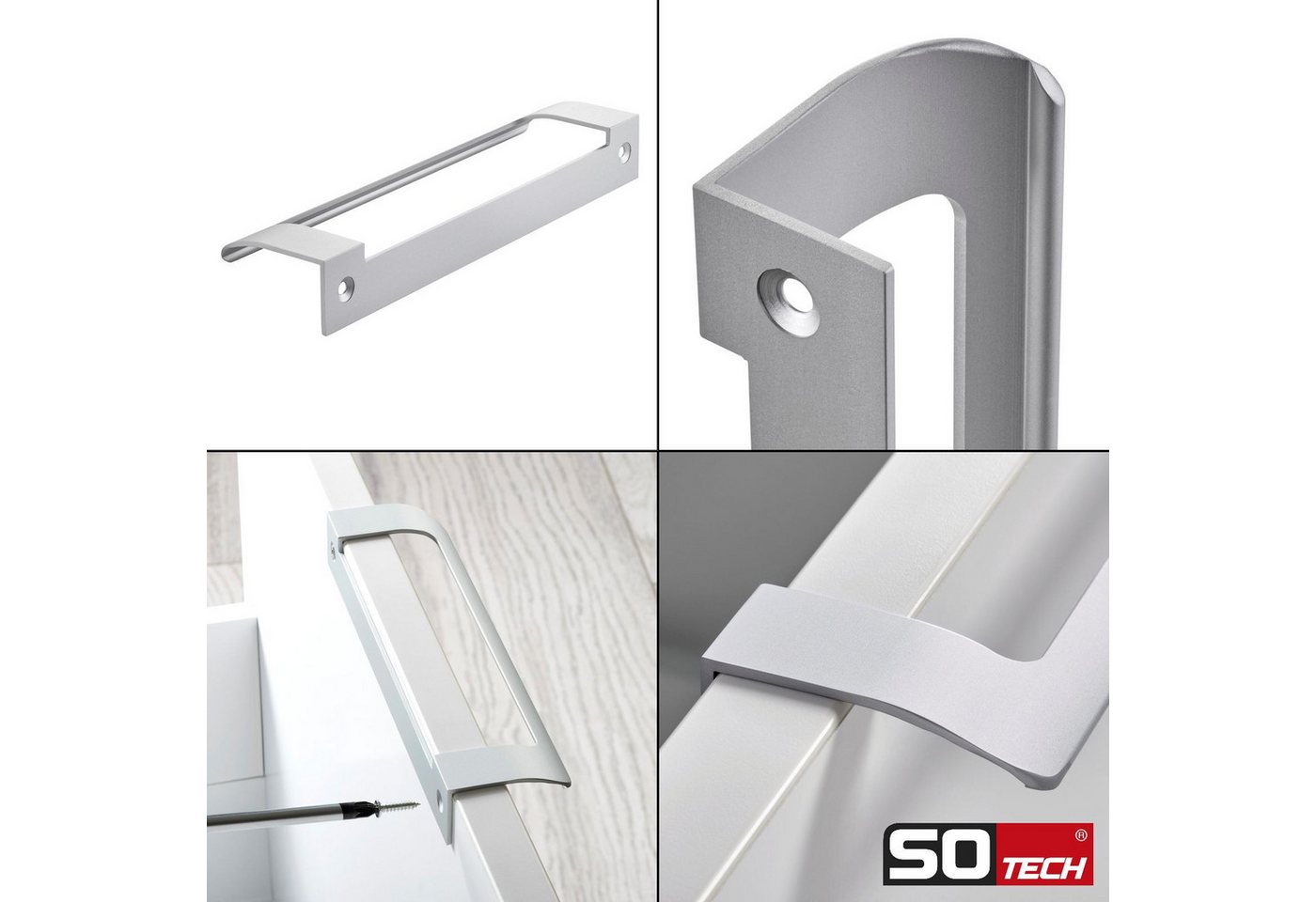 SO-TECH® Möbelgriff LYS Bohrlochabstand (BA) 160 mm Schrankgriff Schubladengriff (1-St), Griff passend für Schiebe- oder Falttüren, Chrom matt – Bild 2 von 5