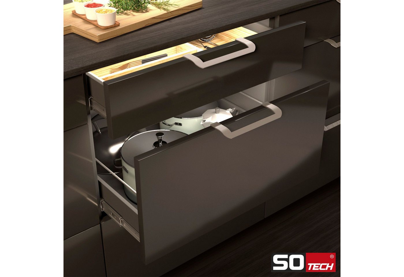 SO-TECH® Möbelgriff LYS Bohrlochabstand (BA) 160 mm Schrankgriff Schubladengriff (1-St), Griff passend für Schiebe- oder Falttüren, Chrom matt – Bild 5 von 5