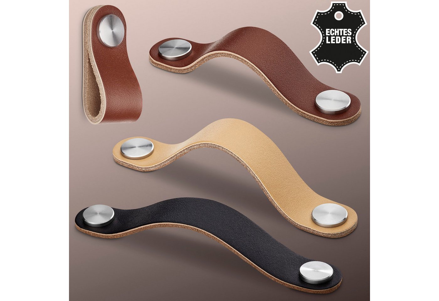 SO-TECH® Möbelgriff OSTERNAS Ledergriff Designgriff echt Rindsleder & Edelstahl (2-St), Möbelknopf Edelstahl / schwarz – Bild 5 von 5