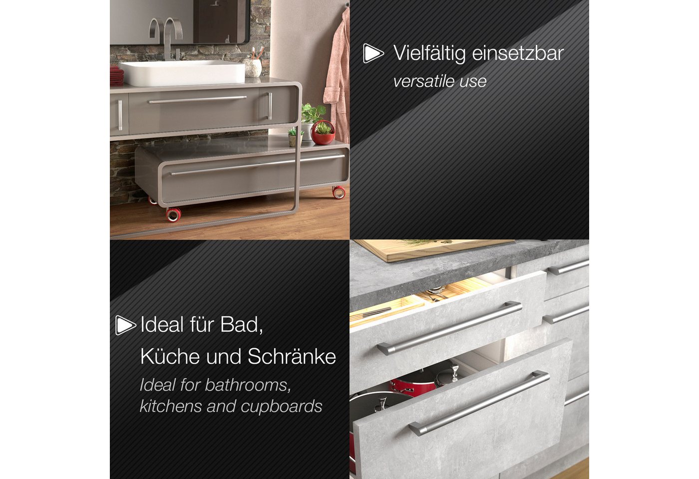 SO-TECH® Möbelgriff Schubladengriff SW161 Ø 18 mm Edelstahloptik (1-St), Bohrlochabstand (BA) 128 mm, Gesamtlänge 144 mm – Bild 3 von 5
