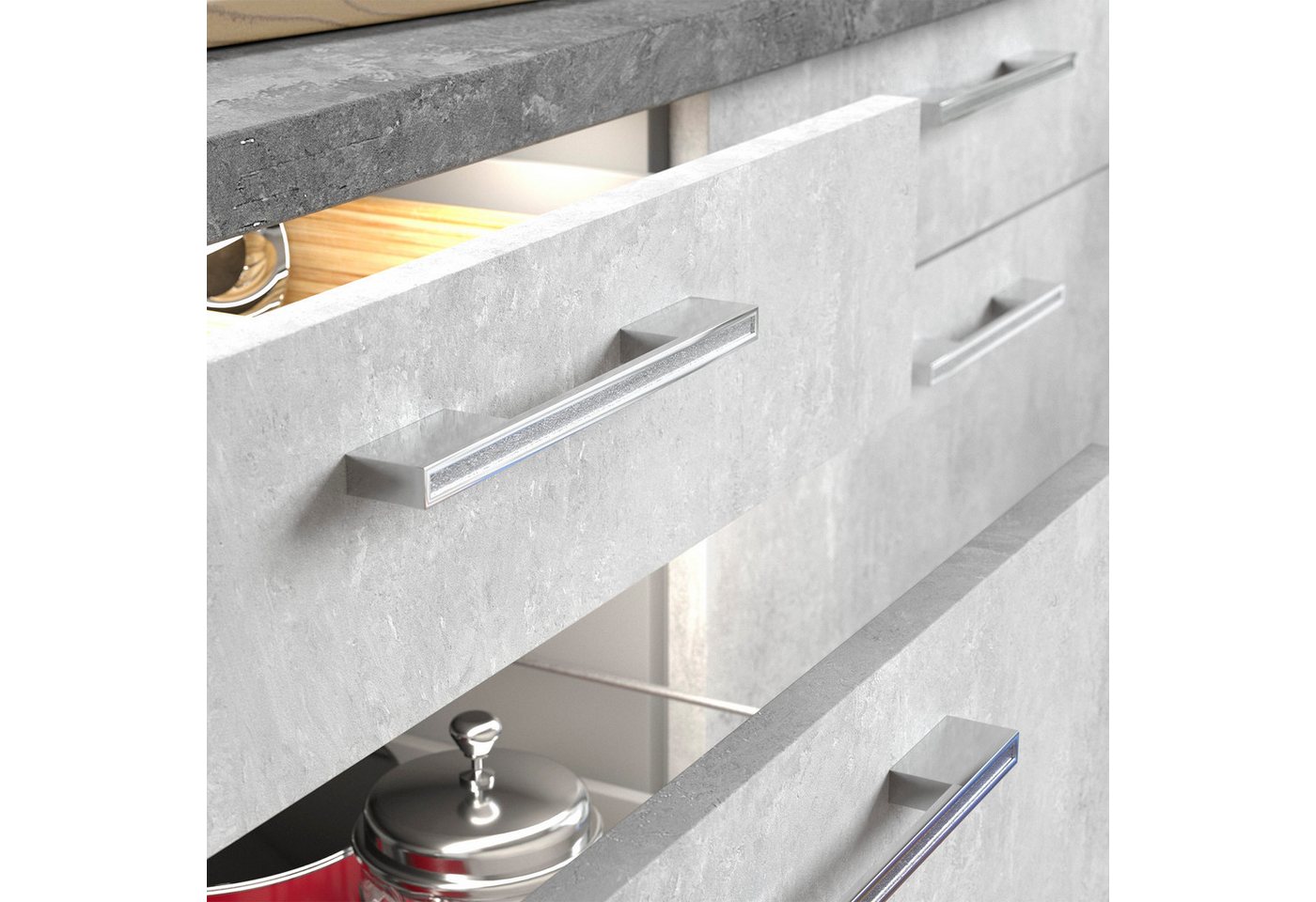 SO-TECH® Möbelgriff SIRIUS BA 160/192 mm Chrom poliert mit Glitzer-Dekoreinlage (10-St), Bügelgriff inkl. Schrauben - von SCHÜCO – Bild 3 von 5