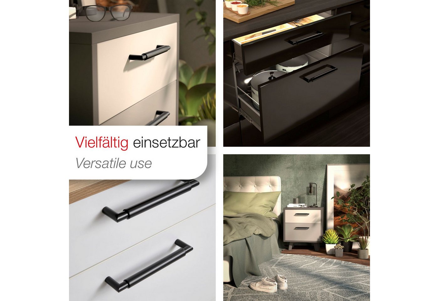 SO-TECH® Möbelgriff Stangengriff E9 echt Edelstahl Ø 16 mm BA 128 - 640 mm (1-St), Bohrlochabstand (BA) 128 mm, schwarz matt, inkl. Schrauben – Bild 3 von 5