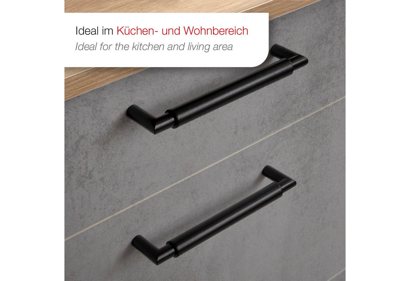 SO-TECH® Möbelgriff Stangengriff E9 echt Edelstahl Ø 16 mm BA 128 - 640 mm (1-St), Bohrlochabstand (BA) 128 mm, schwarz matt, inkl. Schrauben – Bild 5 von 5