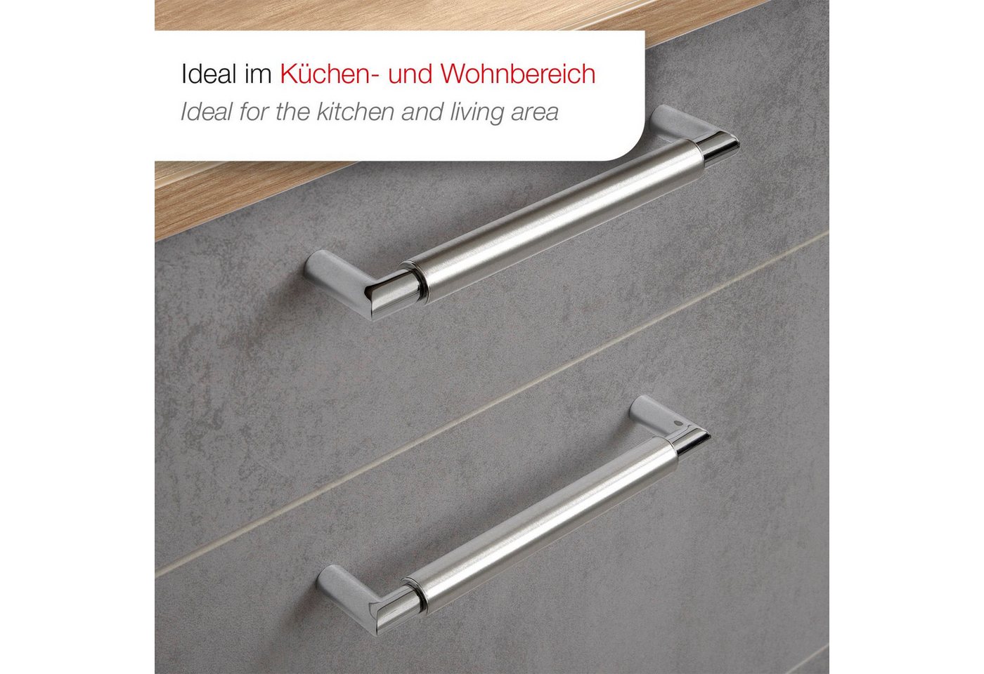 SO-TECH® Möbelgriff Stangengriff E9 echt Edelstahl Ø 16 mm BA 128 - 640 mm (1-St), Bohrlochabstand (BA) 128 mm, silber, inkl. Schrauben – Bild 5 von 5