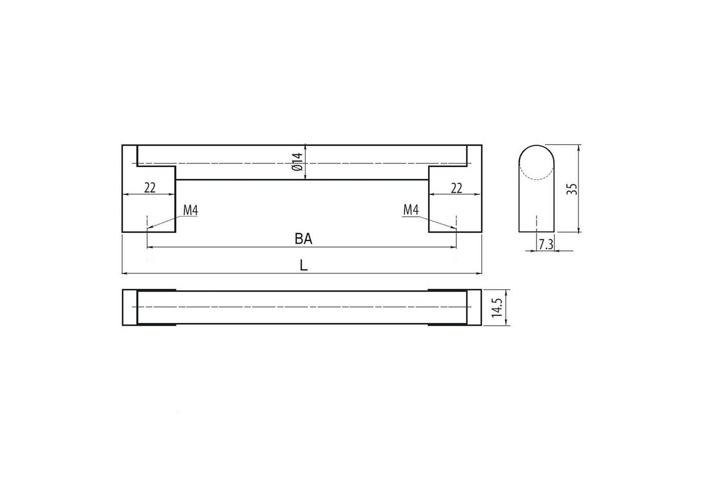 SO-TECH® Möbelgriff Stangengriff G15 Edelstahloptik Durchmesser 14 mm Höhe 35 mm, Bohrlochabstand (BA) 160 mm, inkl. Schrauben – Bild 5 von 5