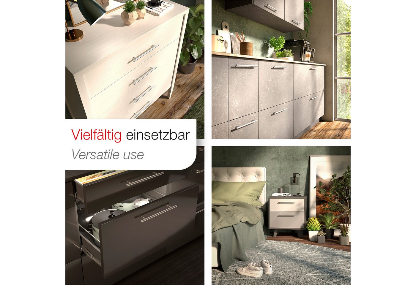 SO-TECH® Möbelgriff Stangengriff G17 echt Edelstahlrohr Ø 12 mm inkl. Schrauben (20-St), Edelstahl gebürstet, Bohrlochabstand 64 mm, Schubladengriff – Bild 4 von 5