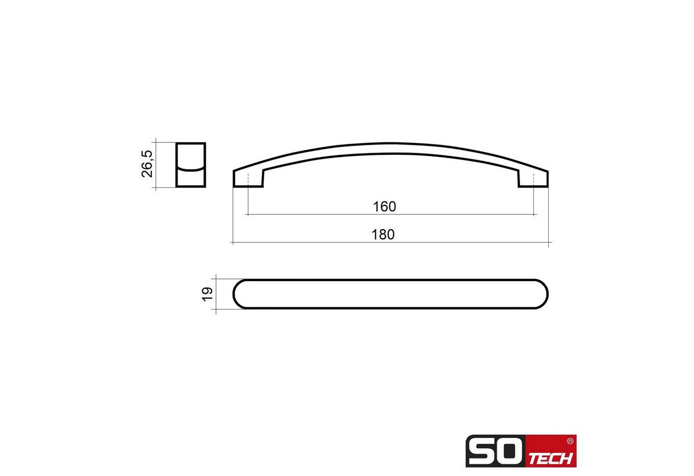 SO-TECH® Möbelgriff SW111 BA 160 mm verschiedene Oberflächen - incl. Schrauben, schwarz matt - inkl. Schrauben – Bild 4 von 5