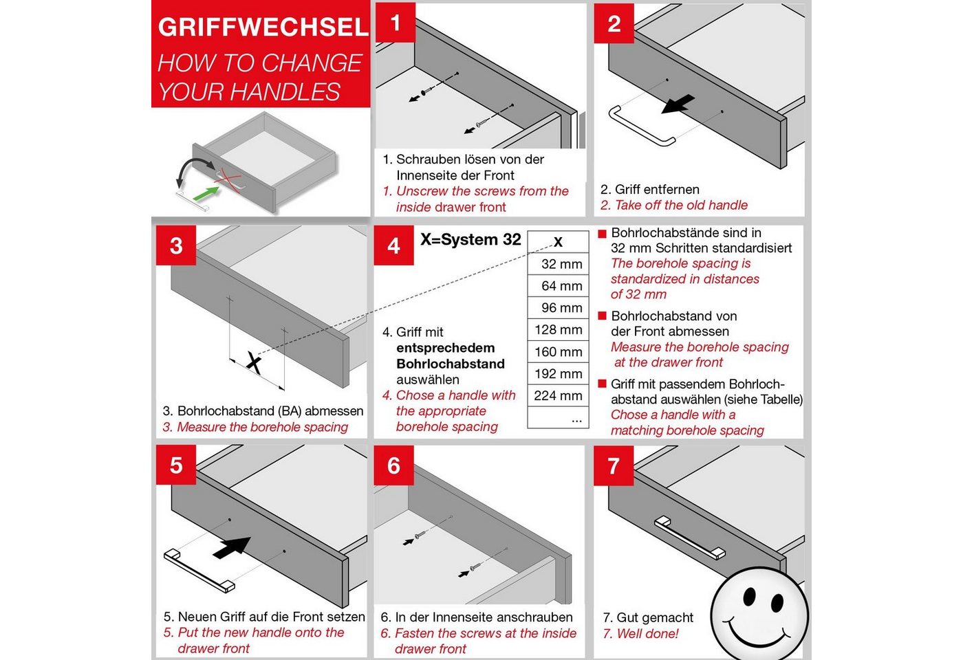 SO-TECH® Möbelgriff SW111 BA 160 mm verschiedene Oberflächen - incl. Schrauben, schwarz matt - inkl. Schrauben – Bild 5 von 5