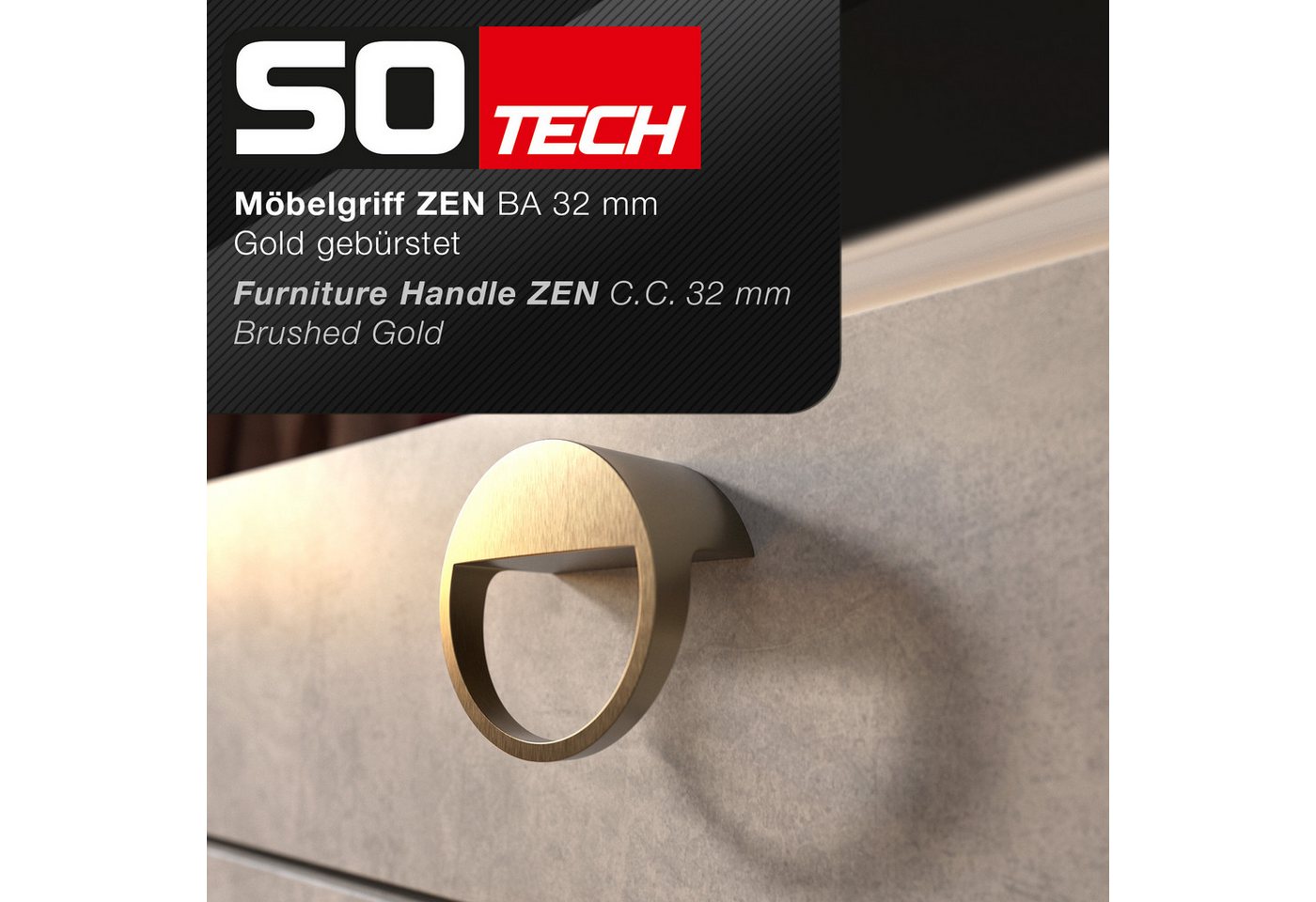 SO-TECH® Möbelgriff ZEN BA 32 mm Möbelknopf Ø 59 mm, Tiefe 29 mm (1-St), Knopfgriff Gold matt gebürstet – Bild 2 von 5