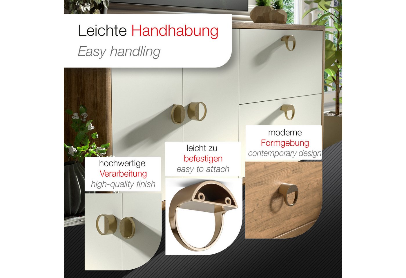 SO-TECH® Möbelgriff ZEN BA 32 mm Möbelknopf Ø 59 mm, Tiefe 29 mm (1-St), Knopfgriff Gold matt gebürstet – Bild 4 von 5