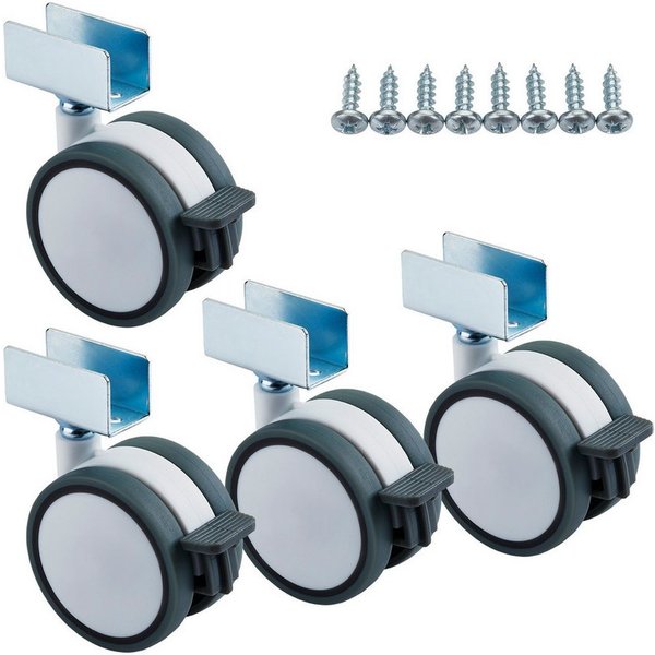 SO-TECH® Möbelrolle Hamm Ø 63 mm, Höhe 74,5 mm, U-Profil für 19 mm Wandstärke, belastbar bis 35 kg je Rolle, mit Bremse, weiß/grau, 4 x