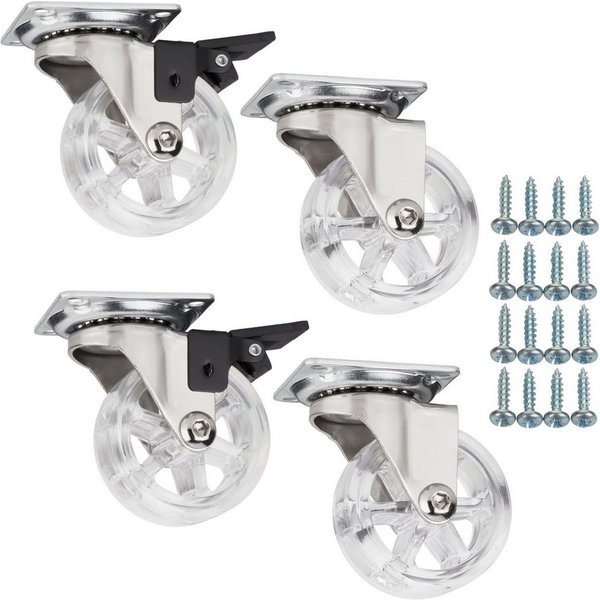 SO-TECH® Möbelrolle Lenkrollen RAPID inkl. Schrauben, belastbar bis 35 kg / St., (Set, 4-St), Durchmesser 50 mm, transparent, mit / ohne Bremse / Feststeller