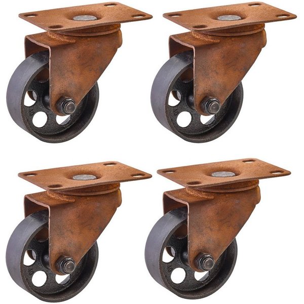 SO-TECH® Möbelrolle ROSTOCK Ø 70 mm Antik Rostoptik, 360° drehbar, ohne Bremse, (4-St., Spar-Set), Stahl, Höhe 97 mm, Breite 58 mm, bis 25 kg Tragkraft / Rolle