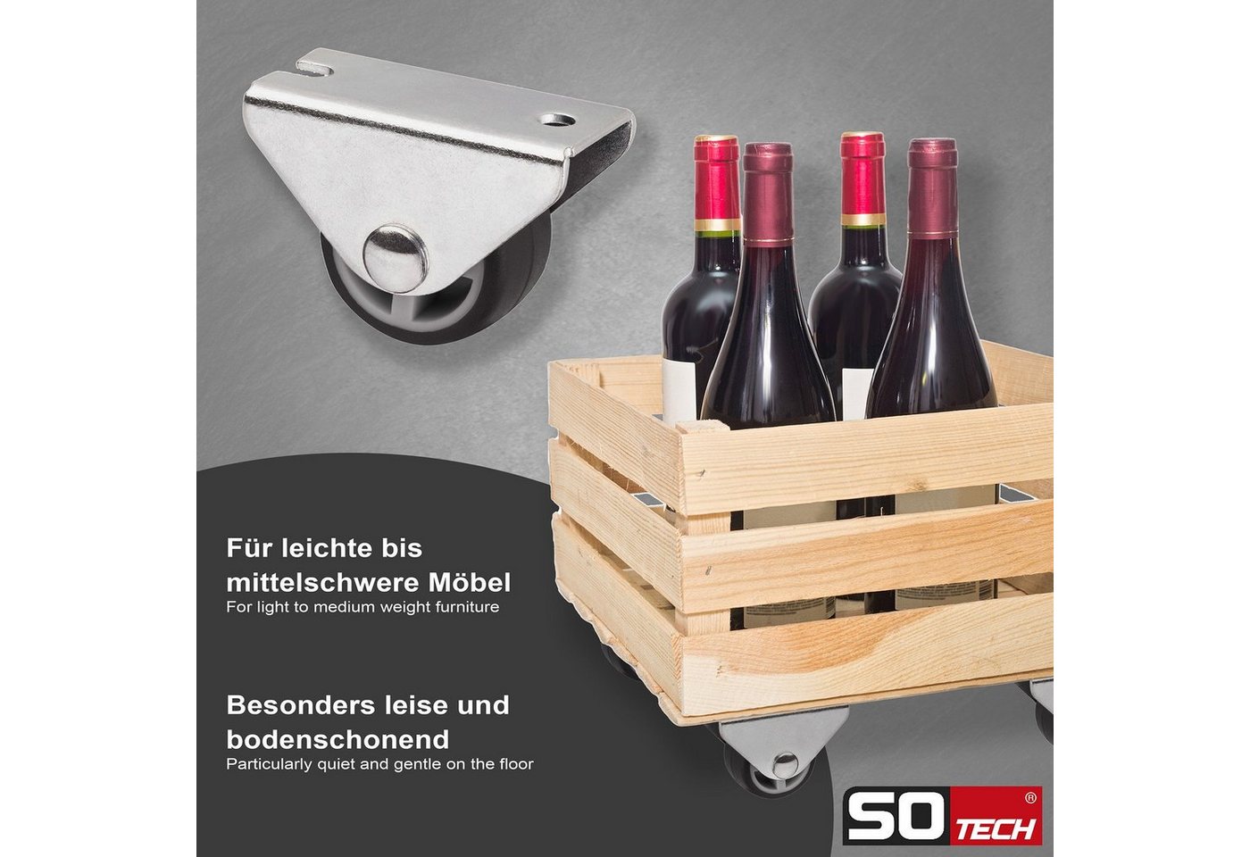 SO-TECH® Möbelrolle Unterbaurolle PASSAU, Ø 25 mm, Kastenrolle für die Unterbaumontage, 8 Stück – Bild 4 von 5
