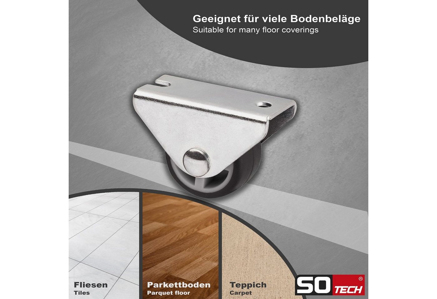 SO-TECH® Möbelrolle Unterbaurolle PASSAU, Ø 25 mm, Kastenrolle für die Unterbaumontage, 8 Stück – Bild 5 von 5