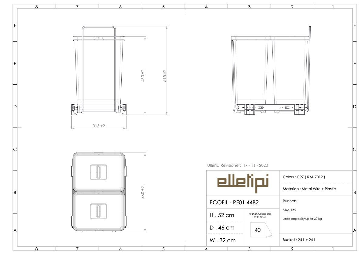 SO-TECH® Mülleimer Abfallsammler Ecofil 24+24L mit Deckel, Abfallsystem für Korpusbreite ab 40 cm – Bild 4 von 5